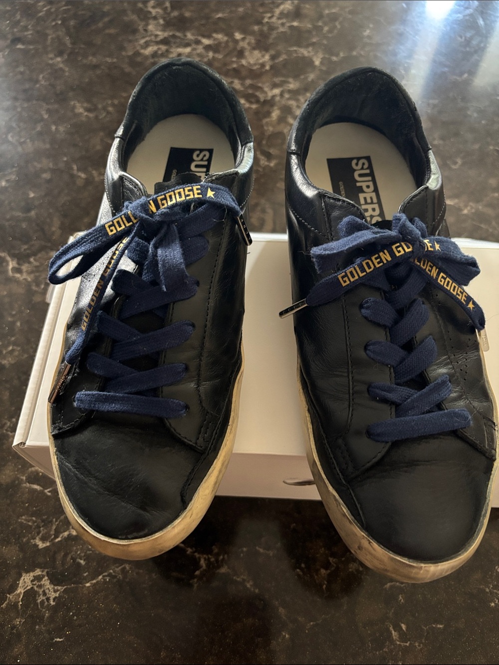Golden Goose Blue Leather Sneakers with Blue Laces